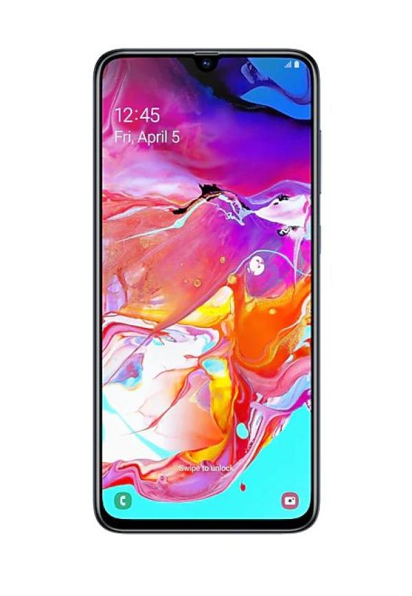 Смартфон 2*sim Samsung Galaxy A70 (SM-A705FZKMSER), Samsung 8*2ГГц, 128GB, 6GB , 6.7" 2340*1080, SD-micro, 4G, WiFi 5ГГц, NFC, 4 камеры 32+5+8/32Мпикс, Android 9, 4500мАч, 76*164*7.9мм, черный