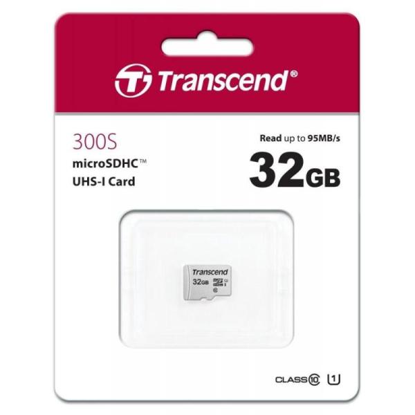 Карта памяти SDHC-micro (TransFlash) 32GB Transcend TS32GUSD300S, 95/45МБ/сек, class 10, UHS-I U1, без адаптера SD