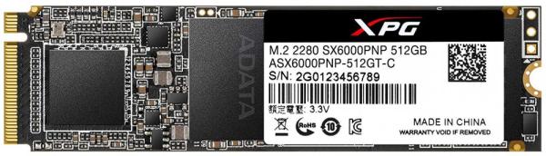 Накопитель SSD M.2  512GB A-Data XPG SX6000 Pro (ASX6000PNP-512GT-C), NVMe, 3D TLC, 2100/1400MB/s