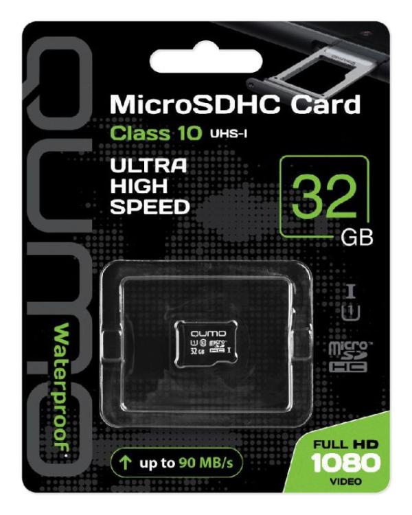 Карта памяти SDHC-micro (TransFlash) 32GB QUMO QM32GMICSDHC10U1NA, class 10, UHS-1, без адаптера