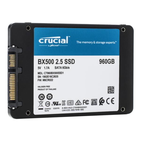 Накопитель SSD 2.5" SATA  960GB Crucial BX500 CT960BX500SSD1, SATAIII, 3D TLC, 540/500MB/s