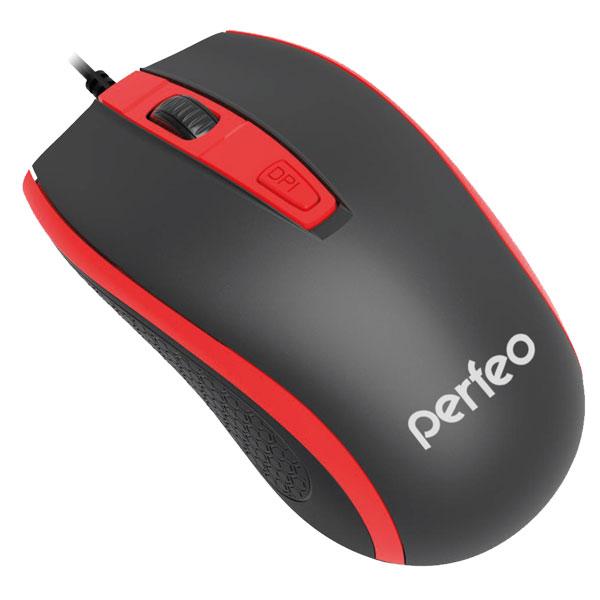 Мышь оптическая Perfeo "Profil" PF_4928, USB, 4 кнопки, колесо, 1600/1200/800dpi, черный-красный