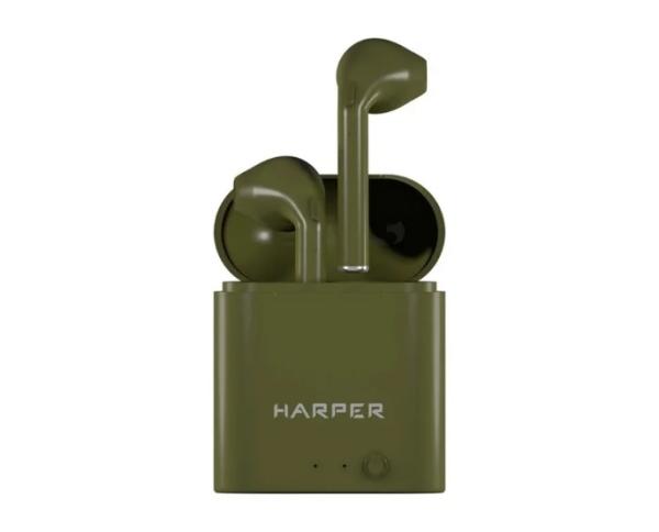 Наушники с микрофоном беспроводные BT вставные Harper HB-508 Khaki, 20..20000, Bluetooth 5.0, MicroUSB, 3ч, темно-зеленый