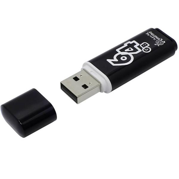 Флэш-накопитель USB2.0  64GB Smartbuy Glossy series SB64GBGS-K, пластик, черный