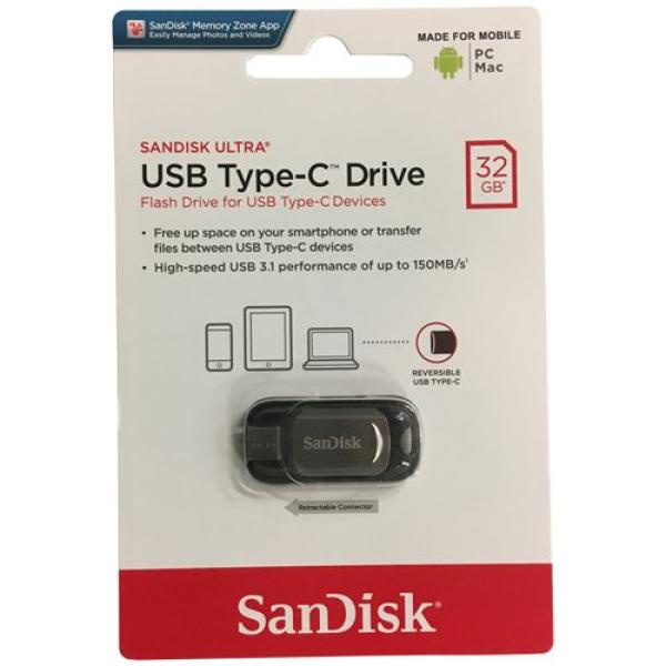 Флэш-накопитель USB3.0  32GB SanDisk CZ450 SDCZ450-032G-G46, USB-C, компактный, серебристый, стильный дизайн