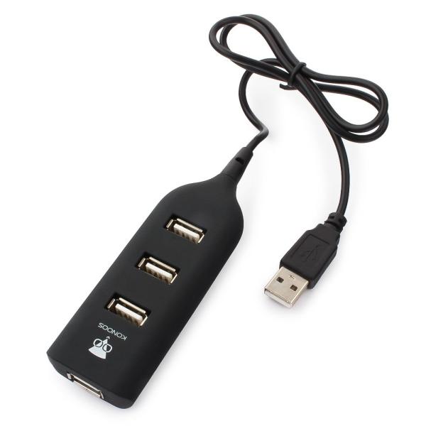 Разветвитель USB2.0  4*AF Konoos UK-02, пассивный, пластик, черный