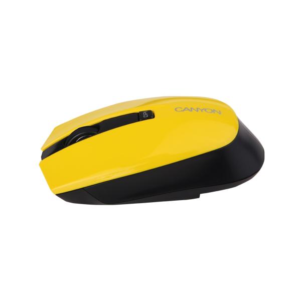 Мышь беспроводная оптическая Canyon CNS-CMSW5B, USB, 4 кнопки, колесо, FM, 1280/800dpi, 1*AA, желтый-черный
