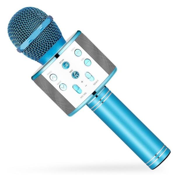Микрофон караоке беспроводной WS-858 Blue, 3Вт, 100..10000Гц, Bluetooth 3.0, MiniJack/USB/MicroSD, эффекты/запись, Li-ion/1000мАч/5ч, голубой