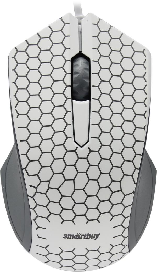 Мышь оптическая Smartbuy One 334 (SBM-334-W), USB, 3 кнопки, колесо, 1000dpi, подсветка, белый-серый