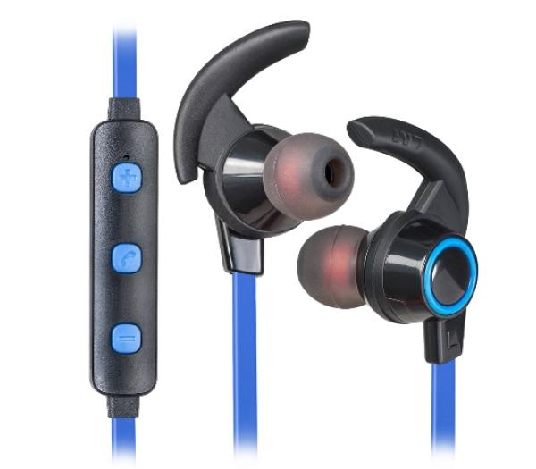 Наушники с микрофоном беспроводные BT крепление на ухе вставные Defender OutFit B725, Bluetooth 4.1, A2DP/HFP/HSP, microUSB, регулятор громкости, 5ч, для спорта, черный-синий