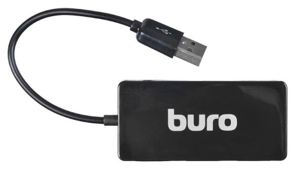 Разветвитель USB2.0  4*AF Buro BU-HUB4-U2.0-Slim, пассивный, пластик, черный