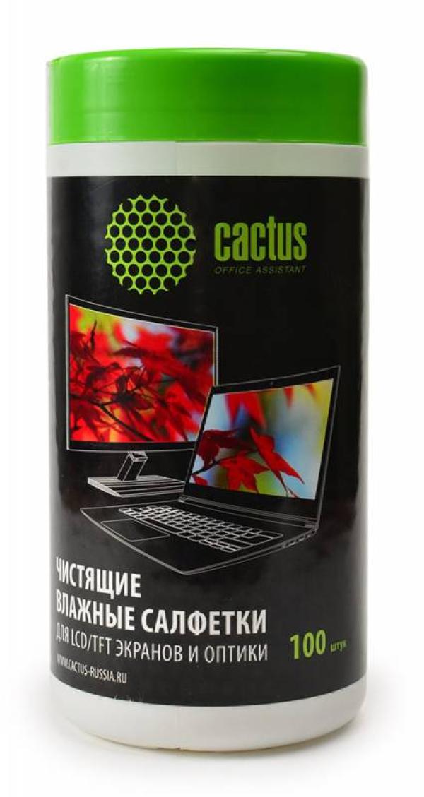 Средство для чистки мониторов ЖК Cactus CS-T1001, салфетки влажные, туба, 100шт, для экранов и оптики