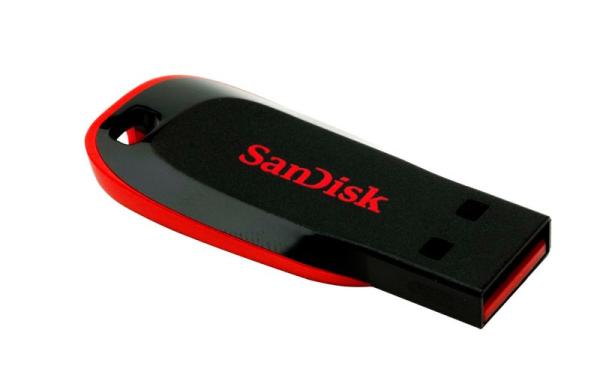 Флэш-накопитель USB2.0  16GB SanDisk CZ50 Cruzer Blade SDCZ50-016G-B35, 30/5МБ/сек, пластик, черный-красный