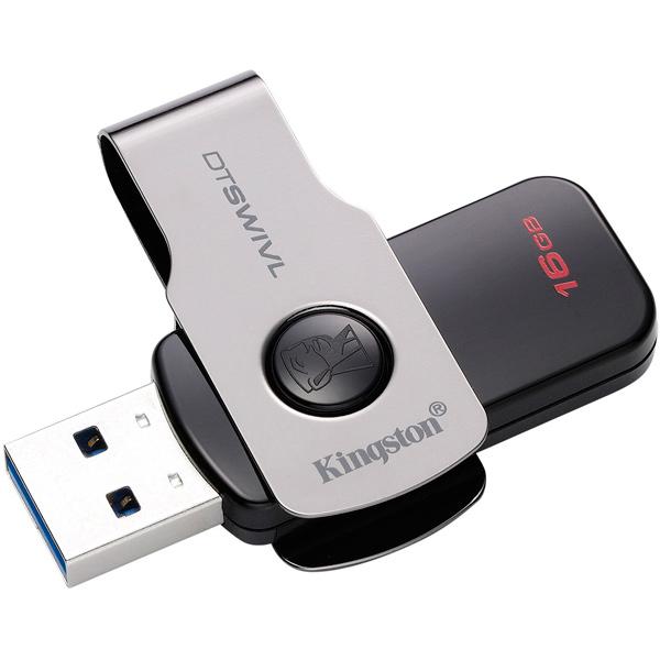 Флэш-накопитель USB3.1  16GB Kingston DTSWIVL/16GB, черный-серебристый