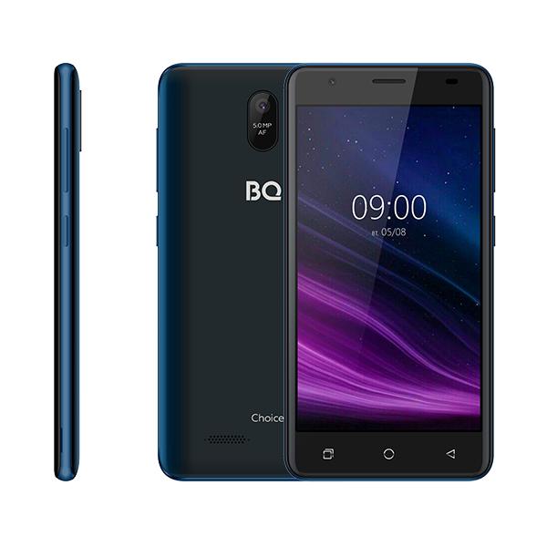Смартфон 2*sim BQ BQ-5016G Choice, Spreadtrum 4*1.3ГГц 16GB 2GB, 5" 1280*720, SD-micro/SDHC-micro, 3G, BT, WiFi, G-sensor, 2 камеры 5/2Мпикс, Android 9, 2000мАч, 71.4*143*9мм 153г, синий
