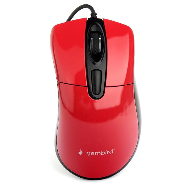 Мышь оптическая Gembird MOP-415-R, USB, 4 кнопки, колесо, 2400/1600/1200/800dpi, красный-черный