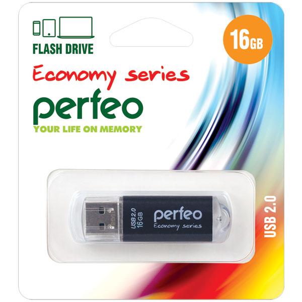 Флэш-накопитель USB2.0  16GB Perfeo E01 Black PF-E01B016ES, пластик, черный