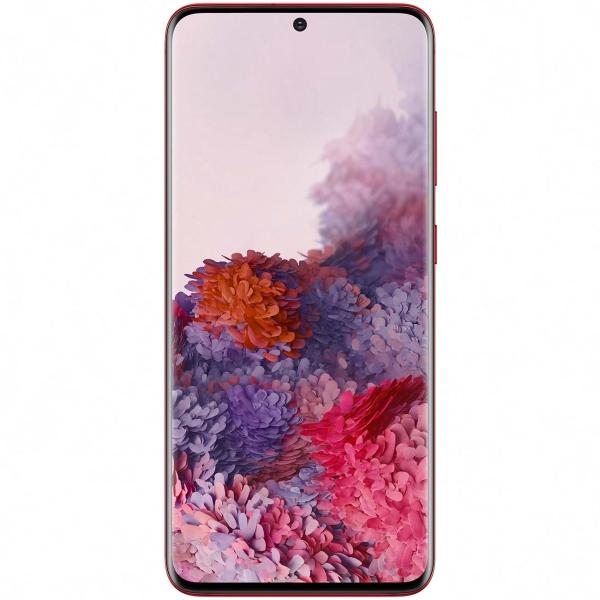 Смартфон 2*sim Samsung Galaxy S20 SM-G980FZRDSER, 8*2.7ГГц, 128GB 8GB, AMOLED 6.2" 3200*1440, SD-micro, 4G, NFC, 4 камеры 12+12+64/10Мпикс, IP68, 4000мАч, Android 10, 69*151*7.9мм 163г, красный