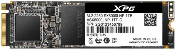 Накопитель SSD M.2 1TB A-Data XPG SX6000 Lite (ASX6000LNP-1TT-C), NVMe, 3D TLC, 1800/1200MB/s