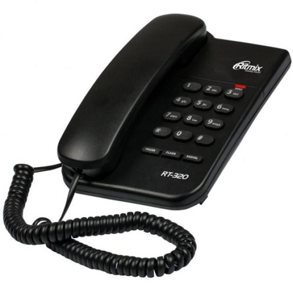 Телефон Ritmix RT-320, повтор, отключение микрофона, индикатор звонка, регулировка громкости звонка, возможность установки на стене, черный