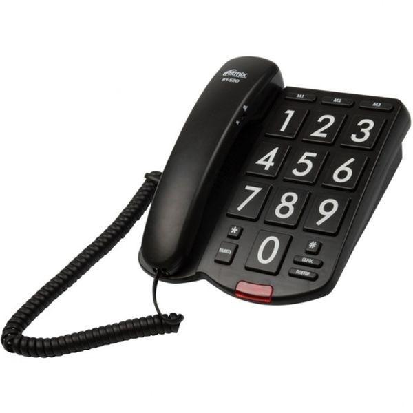 Телефон Ritmix RT-520, большие кнопки, повтор, индикатор звонка, регулировка громкости звонка, черный