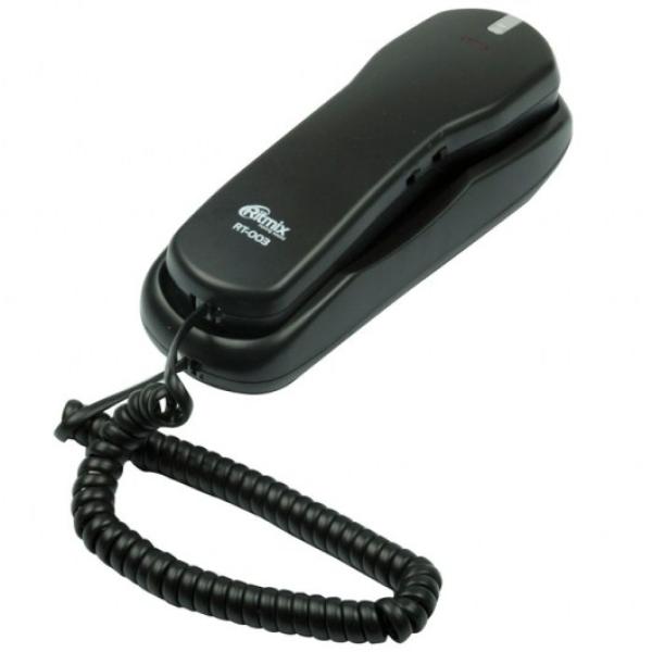 Телефон-трубка Ritmix RT-003, повтор, индикатор звонка, возможность установки на стене, черный
