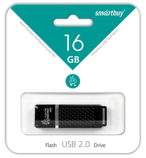 Флэш-накопитель USB2.0  16GB Smartbuy Quartz series Black SB16GBQZ-K, пластик, черный