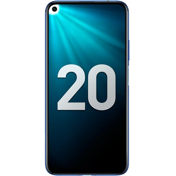 Смартфон 2*sim Huawei Honor 20 (51093VCT), Kirin 8*2.6ГГц, 128GB, 6GB , 6.26" 2340*1080, SD-micro, 4G, WiFi, NFC, 5 камер 48+16+2+2/32Мпикс, Android 9, 3750мАч, 74*154*7.87мм, 174г, синий