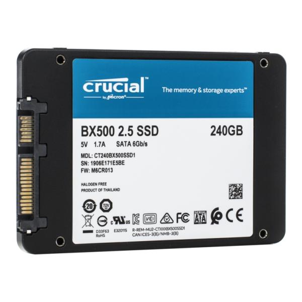 Накопитель SSD 2.5" SATA  240GB Crucial CT240BX500SSD1, SATAIII, 3D TLC NAND, 540/500MB/s