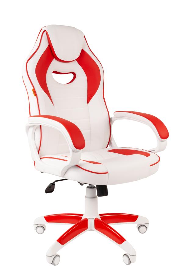 Кресло геймерское Chairman game 16, бело-красный, экокожа, ткань-сетка, эргономичное, механизм качания TG, подлокотники закругленные, крестовина - белый пластик, регулировка высоты-газлифт, до 120кг
