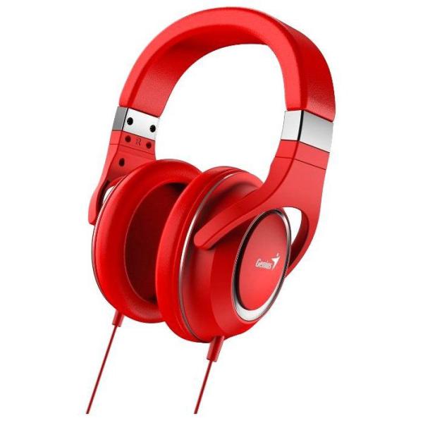 Наушники с микрофоном проводные дуговые закрытые Genius HS-610 Red, 40мм, 20..20000Гц, кабель 1.5м, MiniJack, красный