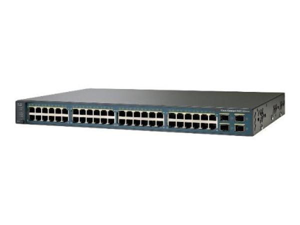 Коммутатор управляемый Cisco Catalyst WS-C3750V2-48PS-S, 48*RJ45 100Мбит/с PoE, 4*SFP 1Гбит/с, 370Вт, 19"