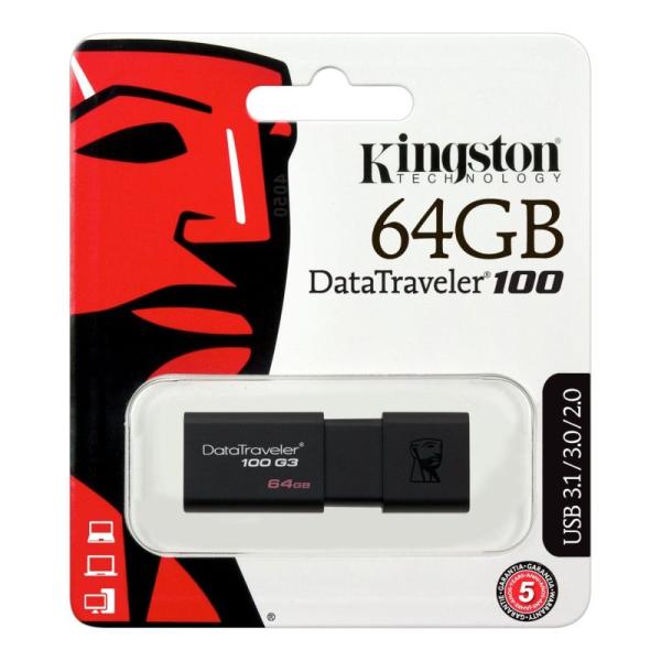 Флэш-накопитель USB3.0  64GB Kingston Data Traveler DT100G3/64GB, черный