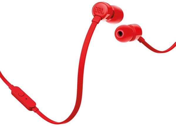 Наушники с микрофоном проводные вставные JBL T110, 20..20000Гц, кабель 1.2м, MiniJack, динамические, красный