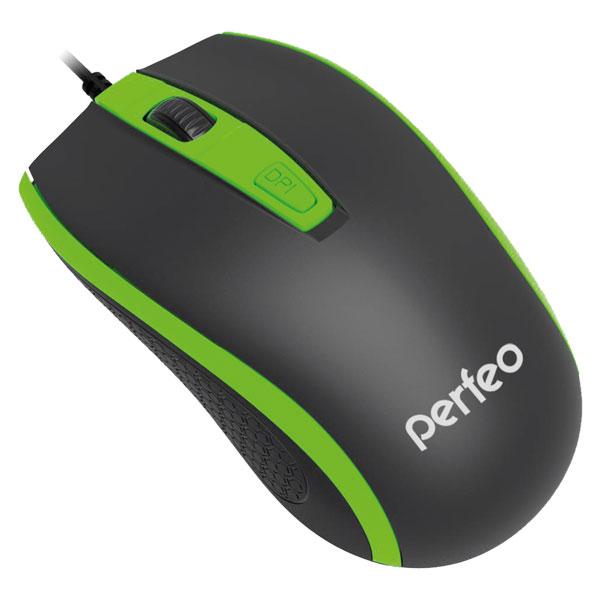 Мышь оптическая Perfeo "Profil" PF_4930, USB, 4 кнопки, колесо, 1600/1200/800dpi, черный-зеленый