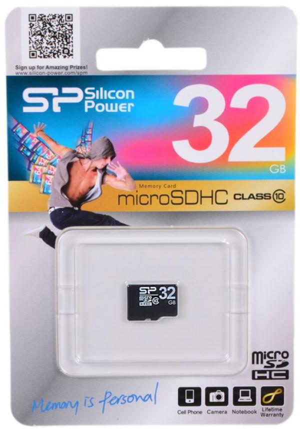 Карта памяти SDHC-micro 32GB Silicon Power SP032GBSTH010V10, class 10, без адаптера