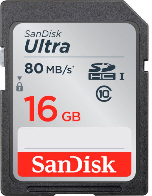 Карта памяти SDHC 16GB SanDisk SDSDUNC-016G-GN6IN, 80/25МБ/сек, class 10, UHS-I
