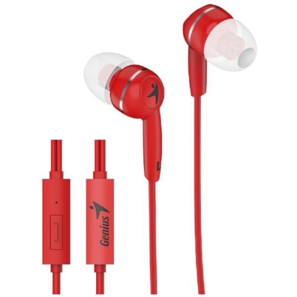 Наушники с микрофоном проводные вставные Genius HS-M320 Red, 20..20000Гц, кабель 1.1м, MiniJack, красный