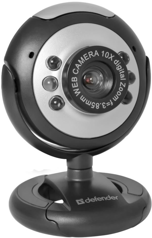Веб камера USB2.0 Defender C-110, 640*480, до 30fps, крепление на монитор, встроенный микрофон, подсветка, черный-серебристый, 63110