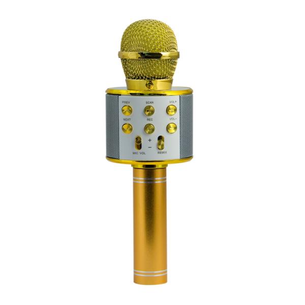 Микрофон караоке беспроводной Magic Acoustic Superstar (MA3001GD), 100..10000Гц, Bluetooth, MiniJack/USB/MicroSD, эффекты/запись, Li-ion/1200мАч/3ч, золотой