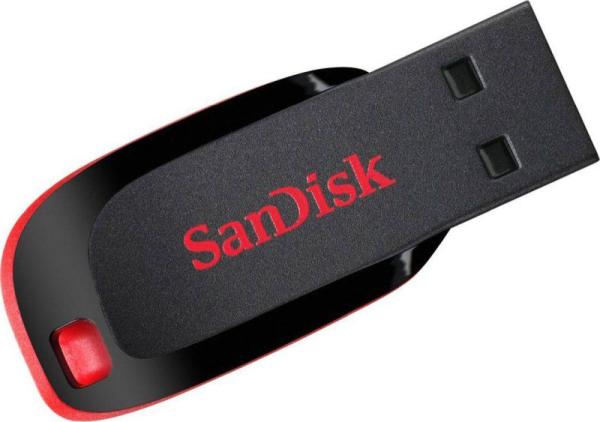 Флэш-накопитель USB2.0  32GB SanDisk CZ50 Cruzer Blade SDCZ50-032G-B35, 40/10МБ/сек, пластик, черный-красный