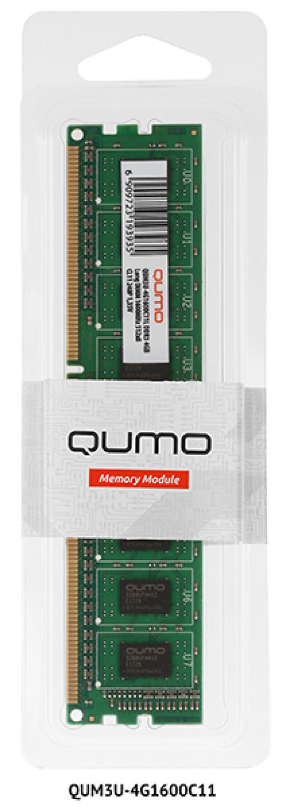 Оперативная память DIMM DDR3  4GB, 1600МГц (PC12800) QUMO QUM3U-4G1600С11L, 1.35В