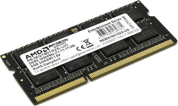 Оперативная память SO-DIMM DDR3  8GB, 1600МГц (PC12800) AMD R538G1601S2S-U, 1.5В