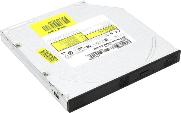 Привод DVD-RW тонкий Samsung SN-208FB/TCAF, SATA, DVD-Dual 6/6, DVD 8/8/6/8/8, DVD-RAM 5, CD 24/24/24, 1MB, для ноутбука, черный