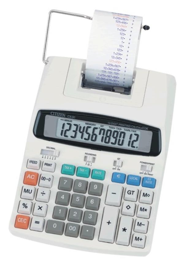 Калькулятор настольный Citizen CX-91 II, с печатью, 12 разрядов, двойное питание, белый