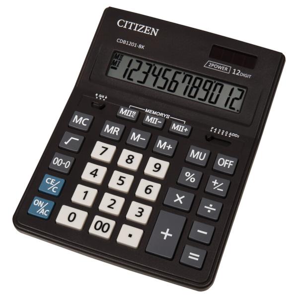 Калькулятор настольный Citizen CDB1201BK, 12 разрядов, двойное питание, черный