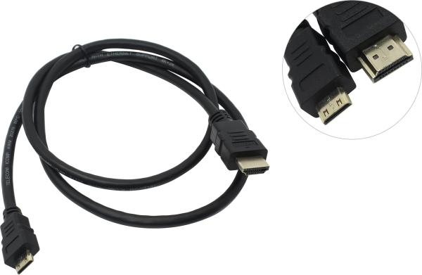 Кабель HDMI штырь - MiniHDMI штырь  1.5м Telecom TCG205-1M, версия 2.0, 4K, поддержка 3D, ethernet, канал возврата аудио, черный