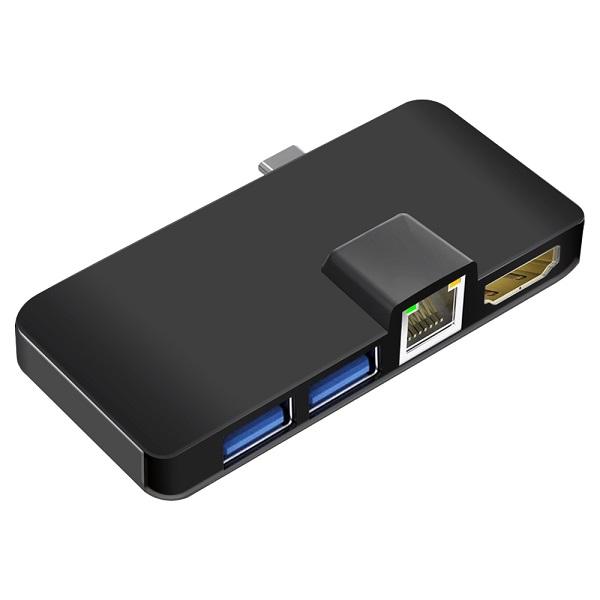 Разветвитель USB2.0  2*AF Ginzzu GR-767UB, USB-C, 4*USB 3.0, HDMI, LAN, металл, черный