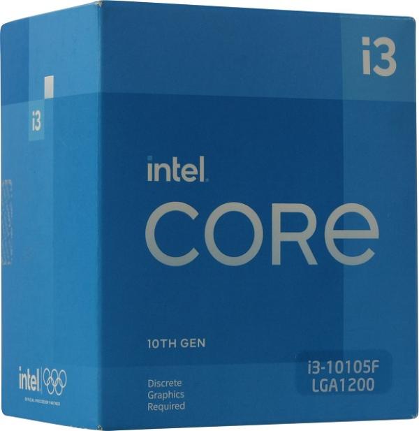 Процессор S1200 Intel Core i3-10105F 3.7ГГц, 4*256KB+6MB, 8ГТ/с, Comet Lake 0.014мкм, 65Вт, BOX