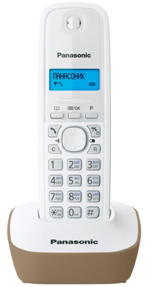 Радиотелефон DECT Panasonic KX-TG1611RUJ, AOH, Caller ID, ЖКД, подсветка дисплея, 12 мелодий звонка, тел. книга 50 номеров, будильник, настенное крепление, поиск трубки, белый-бежевый
